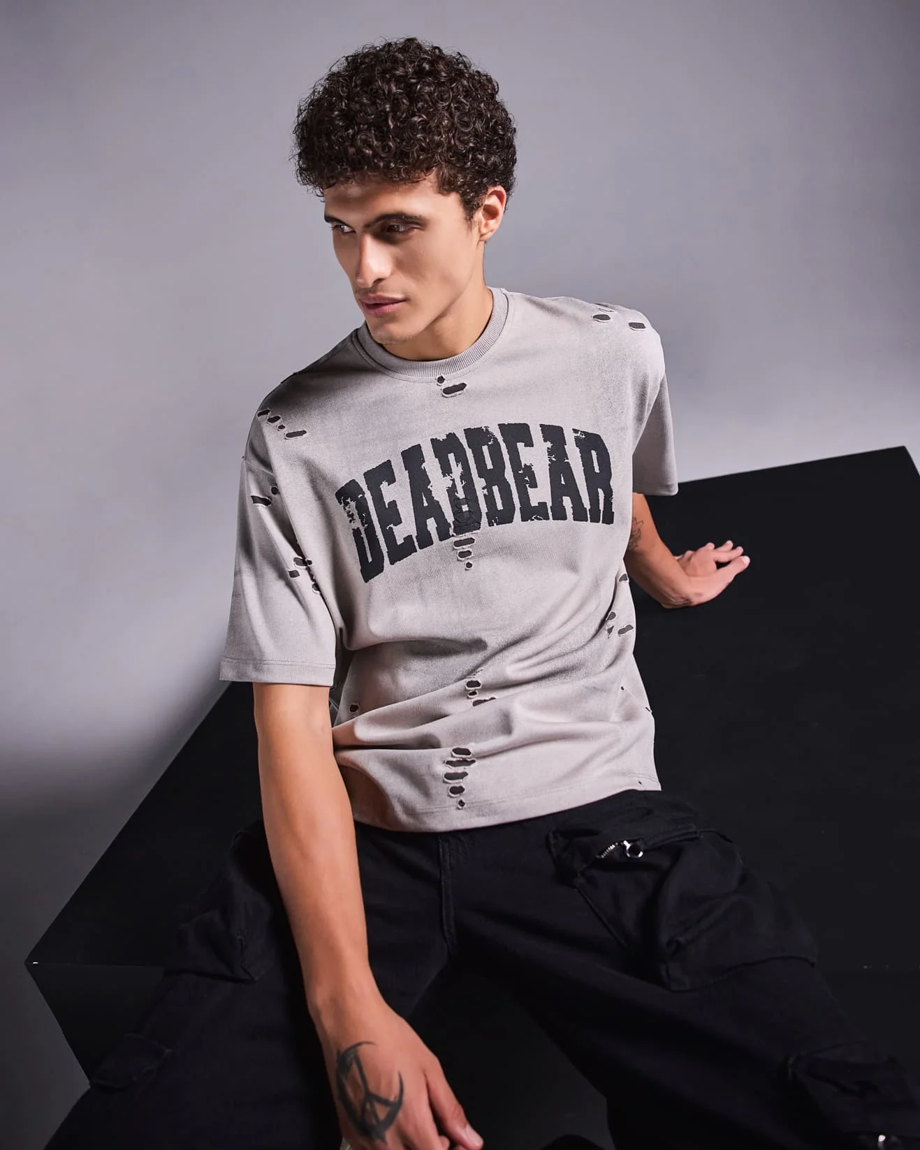 Distressed Washed Grey Tee - Image 5